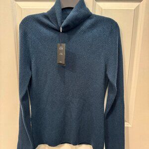 GORGEOUS NAADAM CASHMERE RIBBED TURTLENECK XL DARK TEAL BLUE $165